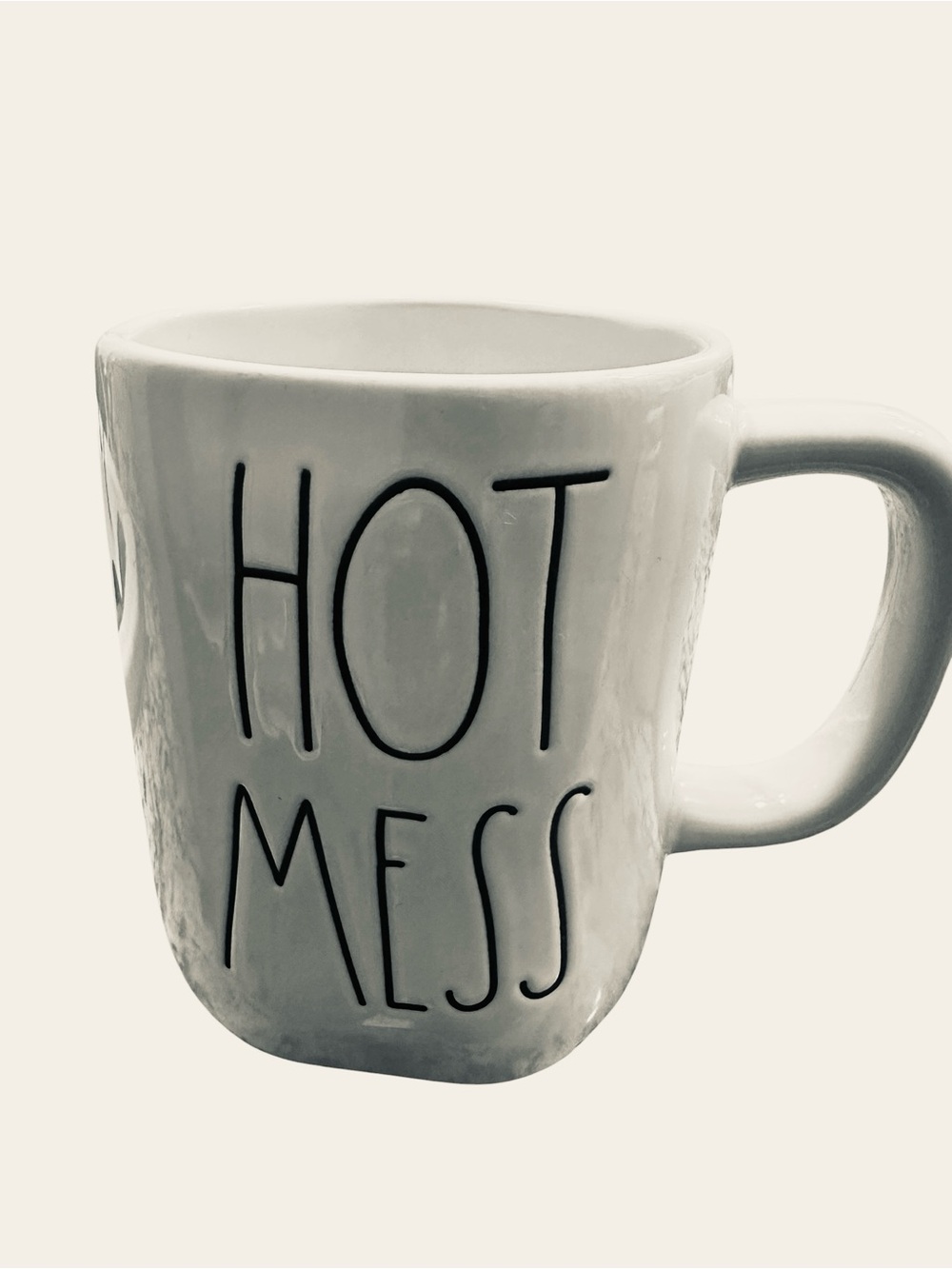 Rae Dunn White Ceramic Mug with Black Lettering